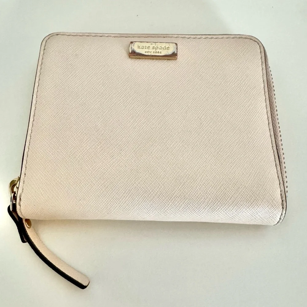Kate Spade New York Zip-Around Saffiano Leather Wallet Light Pink Bifold
